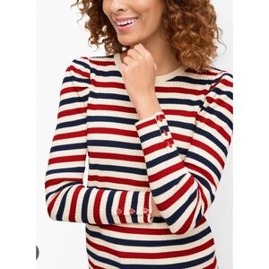 Talbots French Striped Ribbed Sweater 3X Nautical Red Navy White Long Sleeve